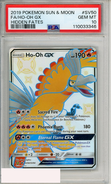 2019 POKEMON SUN   MOON HIDDEN FATES FA HO-OH GX #SV50 HIDDEN FATES PSA 10