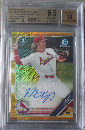 Mateo Gil 2019 Bowman Chrome Prospect Auto Gold Shimmer #/50 BGS 9.5