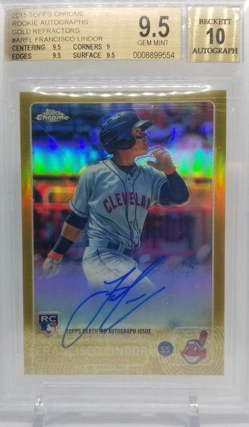 METS LEGEND Francisco Lindor 2015 Topps Chrome Gold Refractor Rookie Auto #49/50