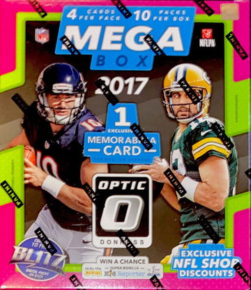 (2) Mega Boxes of 2017 Optic Football - 10 packs (4 cards per pack) look for Rookies RC's of Mahomes Kupp McCaffrey