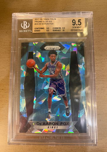 De’aaron Fox 2017-18 panini prizm blue ice bgs 9.5 true gem mint plus