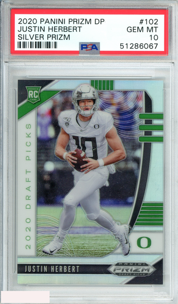 2020 PANINI PRIZM DP JUSTIN HERBERT #102 SILVER PRIZM CHARGERS RC PSA 10 GEM MT