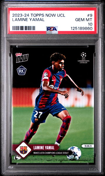 2023 TOPPS NOW UEFA CHAMPIONS LEAGUE LAMINE YAMAL #9 RC FIRST CARD PSA 10