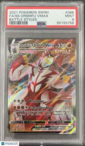 2021 Pokemon Sword & Shield Battle Styles SS Urshifu VMAX Fa Battle Styles PSA 9 #086