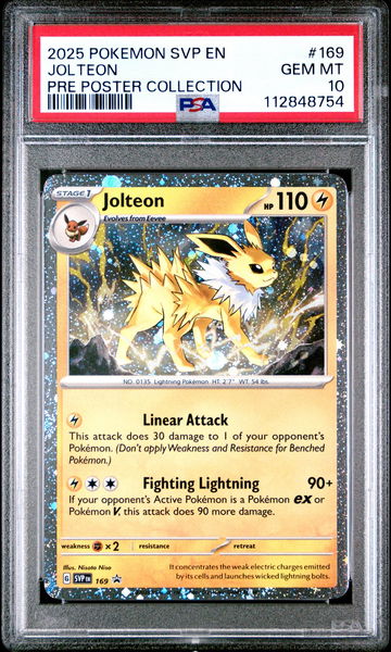 2025 Pokemon Scarlet and Violet Black Star Promo Prismatic Evolutions Poster Collection Jolteon #169 PSA 10