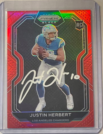 2020 Panini Chronicles Justin Herbert Prizm Black Red Prizm 04/99 Beckett Authenticated On Card Auto!