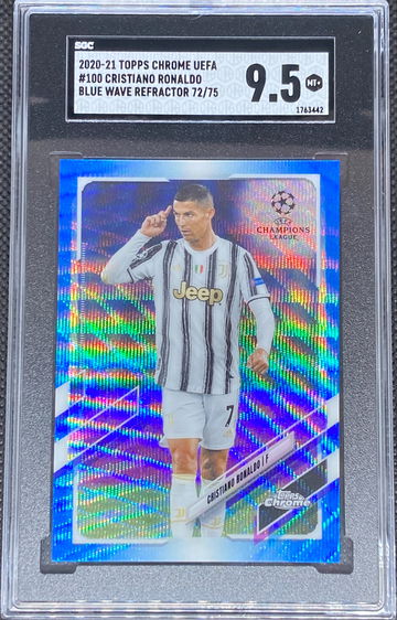 2020-21 Topps Chrome UEFA Cristiano Ronaldo Blue Wave Refractor SGC 9.5