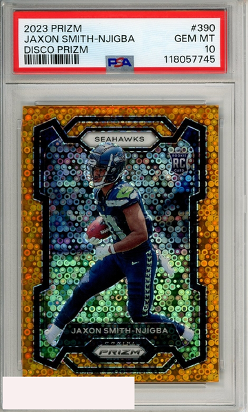 2023 PANINI PRIZM JAXON SMITH-NJIGBA #390 DISCO PRIZM PSA 10 GEM MT RC