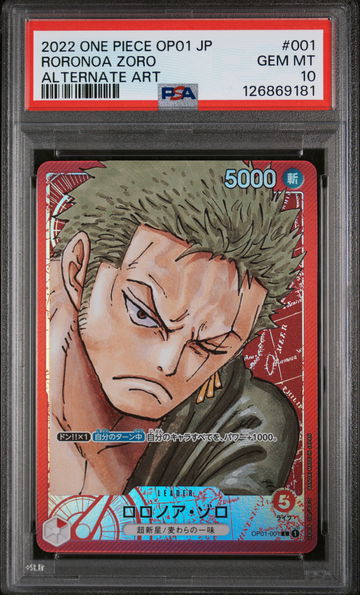 2022 One Piece Romance Dawn Japanese Alternate Art Roronoa Zoro #OP01001 PSA 10