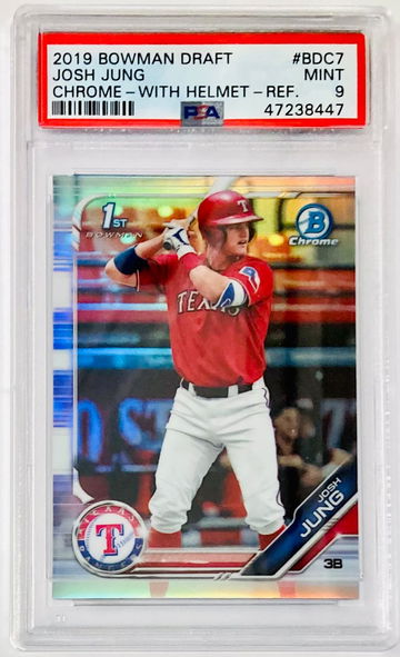 Josh Jung 2019 1st Bowman Draft Chrome Refractor Rookie Card RC #BDC7 PSA 9 MINT Texas Rangers Top Prospect