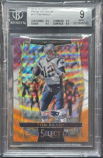 2016 Panini Select Tri-Color Prizm #13 Tom Brady Patriots BGS 9 0.5 Away 9.5 Gem