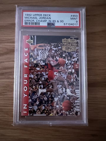 1992 Upper Deck Michael Jordan #453 Error, Champ. in 85 & 90 PSA 9