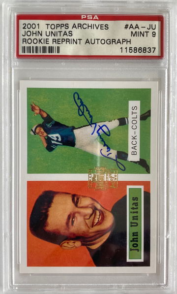 2001 Topps Archives #AA-JU Rookie Reprint Auto John Unitas PSA 9