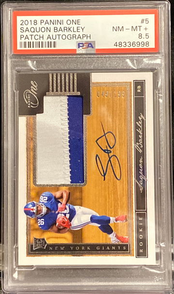 2018 Panini One Patch Autograph Auto #d 049/199 Saquon Barkley PSA 8.5