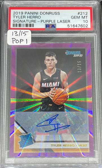2019 panini donruss #212 Tyler Herro Purple Laser Auto PSA 10