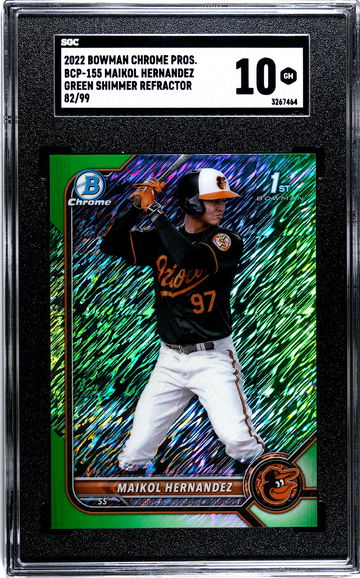 2022 Bowman Chrome Maikol Hernandez BCP-155 Green Shimmer Refractor numbered 82/99