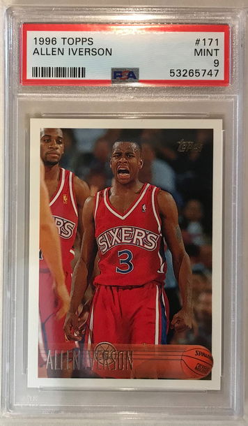 Allen Iverson Rookie Card - 1996 Topps #171 - PSA 9 Mint