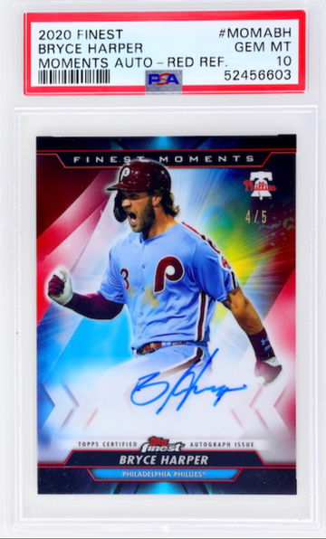 2020 finest Bryce Harper moments auto red refractor /5 PSA 10