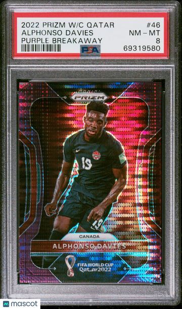 2022 Panini Prizm World Cup Qatar Alphonso Davies #46 Purple Breakaway PSA 8