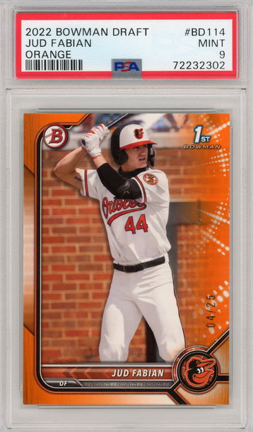 2022 Bowman Draft Jud Fabian Orange Paper Parallel #'d /25 PSA 9 BD114 Baltimore Orioles