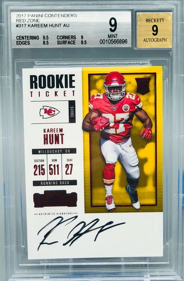 2017 Panini Contenders Red Zone Rookie Auto Kareem Hunt BGS 9