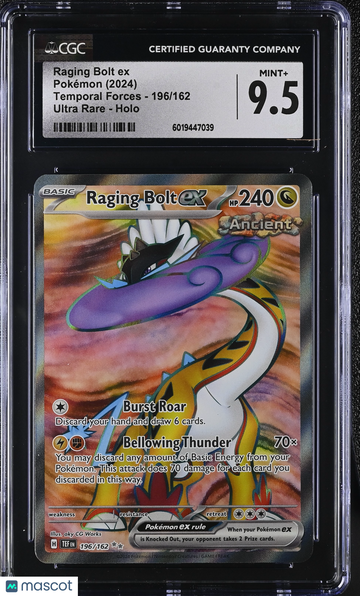 2024 Pokémon Temporal Forces Raging Bolt ex Ultra Rare CGC 9.5 #196/162
