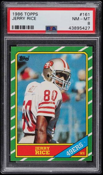 1986 TOPPS FOOTBALL JERRY RICE ROOKIE RC #161 PSA 8 NM-MT