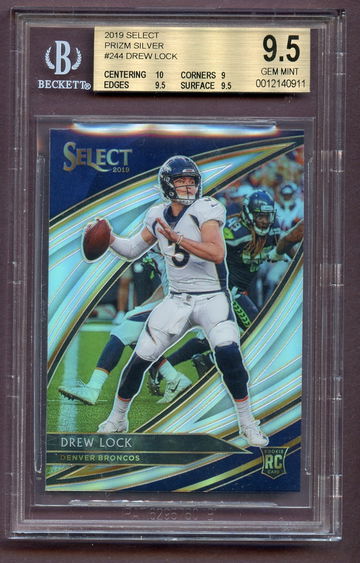 DREW LOCK 2019 SELECT PRIZM SILVER #244 Rookie Refractor BGS 9.5 Field Level