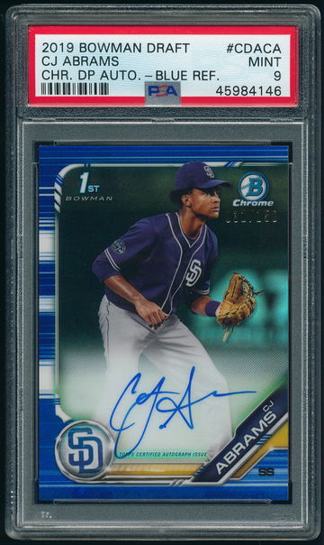 2019 Bowman Chrome Draft CJ Abrams Blue Refractor Auto /150 PSA 9 Mint