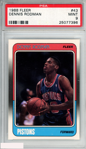 1988 FLEER DENNIS RODMAN #43 ROOKIE RC DETROIT PISTONS HOF PSA 9 MINT