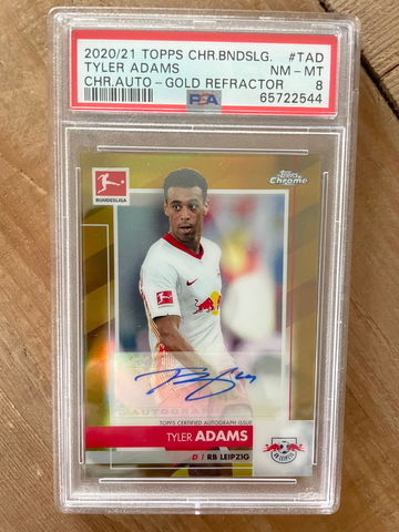 2020-21 Topps Chrome Tyler Adams Gold Refractor Autoraph /60 PSA 8