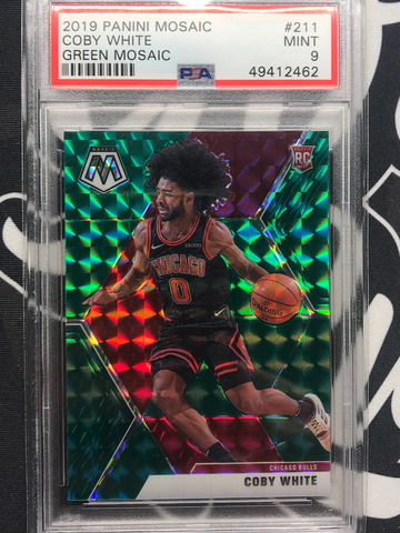 2019 Panini Mosaic Coby White Green Rookie Prizm #211 PSA 9