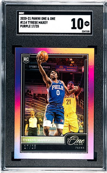 2020-21 Panini One And One Purple #114 Tyrese Maxey 76ers RC Rookie #/25 SGC 10