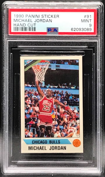 1990-91 Panini Stickers #91 Michael Jordan PSA 9 MINT Hand Cut