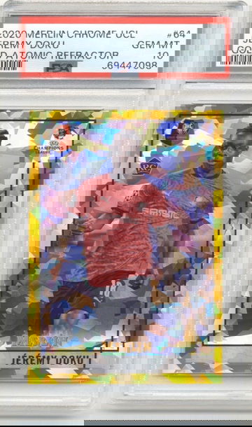 2020 Topps Merlin Chrome Jeremy Doku Gold Atomic Refractor Rookie RC # 47/50