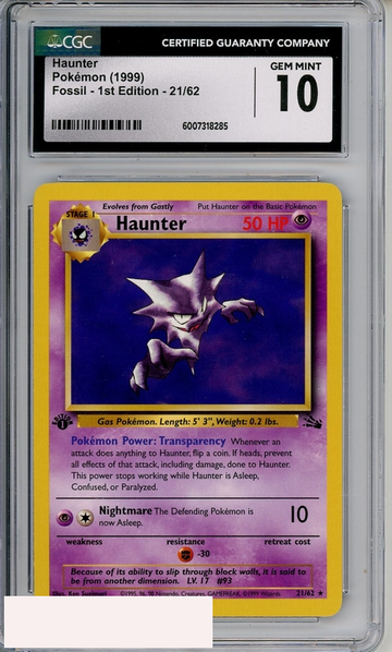 1999 POKEMON FOSSIL 1ST EDITION HAUNTER #21 CGC 10