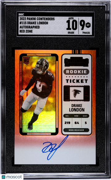 2022 Panini Contenders Drake London #115 Autograph Red Zone SGC 9 Auto 10