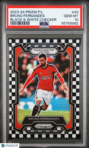 2023-24 Panini Prizm Premier League Bruno Fernandes #43 Black & White Checker PSA 10