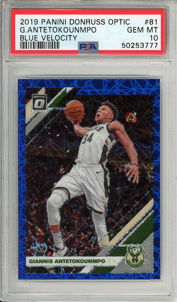 Giannis Antetokounmpo 2019-20 Panini Donruss Optic #81 Blue Velocity Prizm PSA 10 Gem Mint! 3777