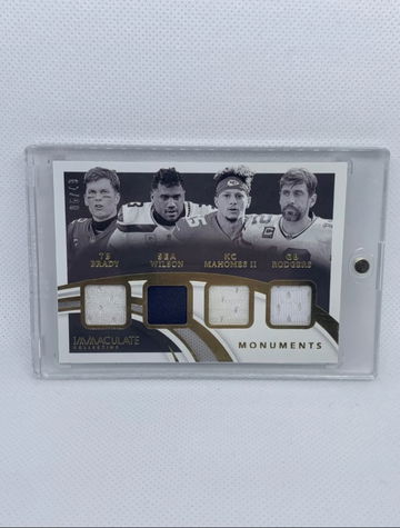 Brady Patrick Mahomes Wilson Rodgers 2021 Immaculate Monuments Quad Patch /49
