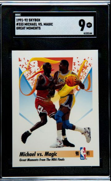 1991-92 Skybox Michael Jordan #333 greatest moments michael vs magic SGC 9