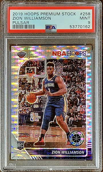 2019 ZION WILLIAMSON Hoops Premium Stock SILVER PULSAR PRIZM PSA 9 Rookie #258