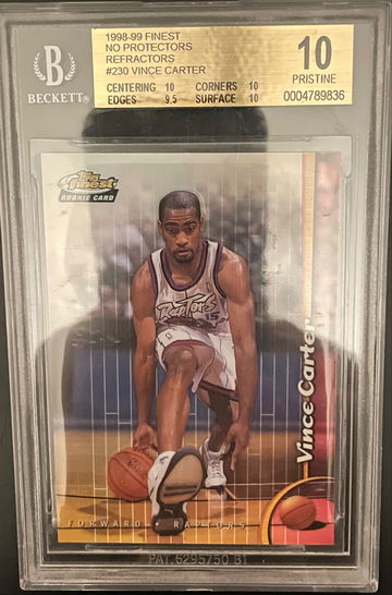 Pop 1 Vince Carter 1998 Topps Finest #230  Refractor Rookie RC BGS 10 Pristine Pop 1 Wow
