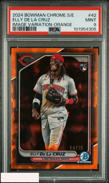 2024 BOWMAN CHROME SAPPHIRE ELLY DE LA CRUZ #42 IMAGE VAR ORANGE OF 25 RC PSA 9