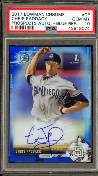 2017 Chris Paddack Bowman Chrome Blue Refractor Auto /150 PSA 10