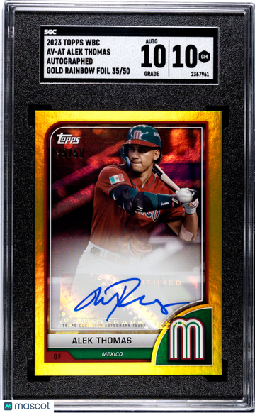 2023 Topps World Baseball Classic Alek Thomas #AV-AT Autograph Gold Rainbow Foil SGC 10 Auto 10