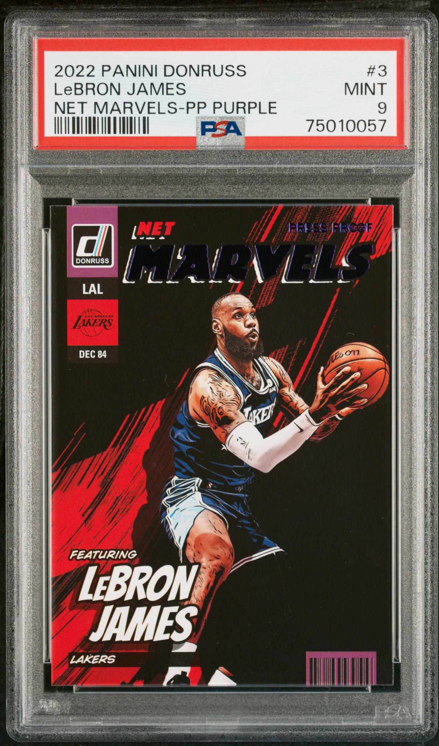 2022 Panini Donruss #3 LeBron James - Net Marvels (Press Proof - Purple) | PSA 9