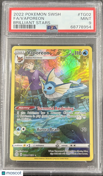 2022 Pokemon Sword & Shield Brilliant Stars Vaporeon Fa Brilliant Stars PSA 9 #TG02
