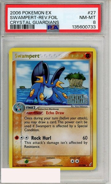 2006 POKEMON EX CRYSTAL GUARDIANS SWAMPERT-REV FOIL #27 PSA 8 NM-MT