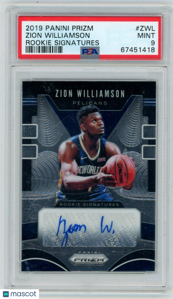 ZION WILLIAMSON 2019 Panini Prizm Rookie Card RC Auto Autograph Signature PSA 9